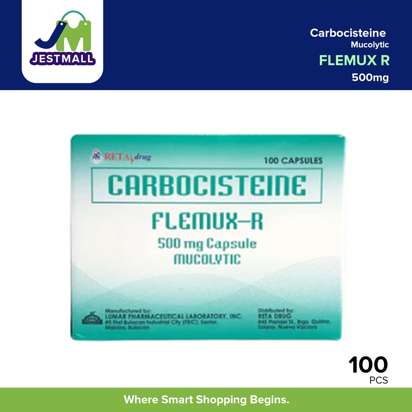 FLEMUX R Carbocisteine 500mg Mucolytic Capsules 100s