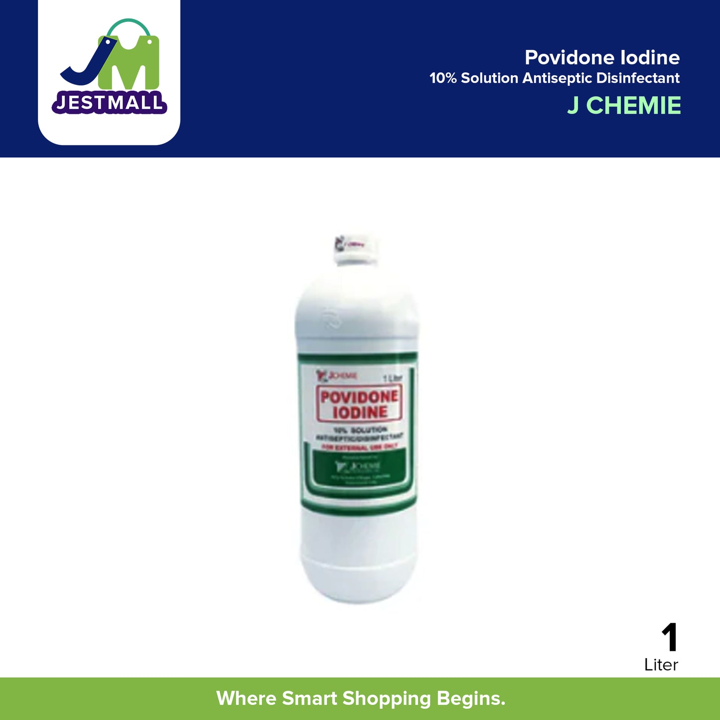 J CHEMIE Povidone Iodine 10% Solution Antiseptic Disinfectant 1 Liter