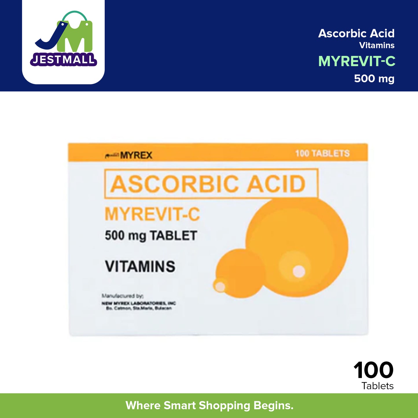 MYREVIT-C Ascorbic Acid Vitamins 500mg Tablet 100's