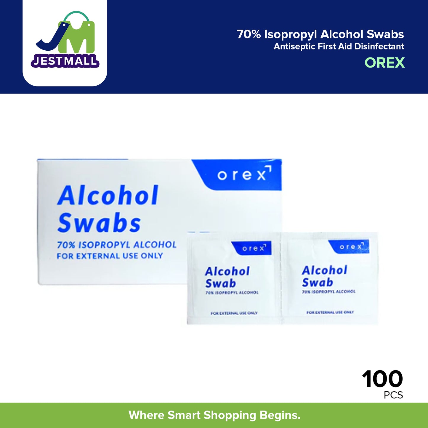 OREX 70% Isopropyl Alcohol Swabs 100pcs – Antiseptic First Aid Disinfectant