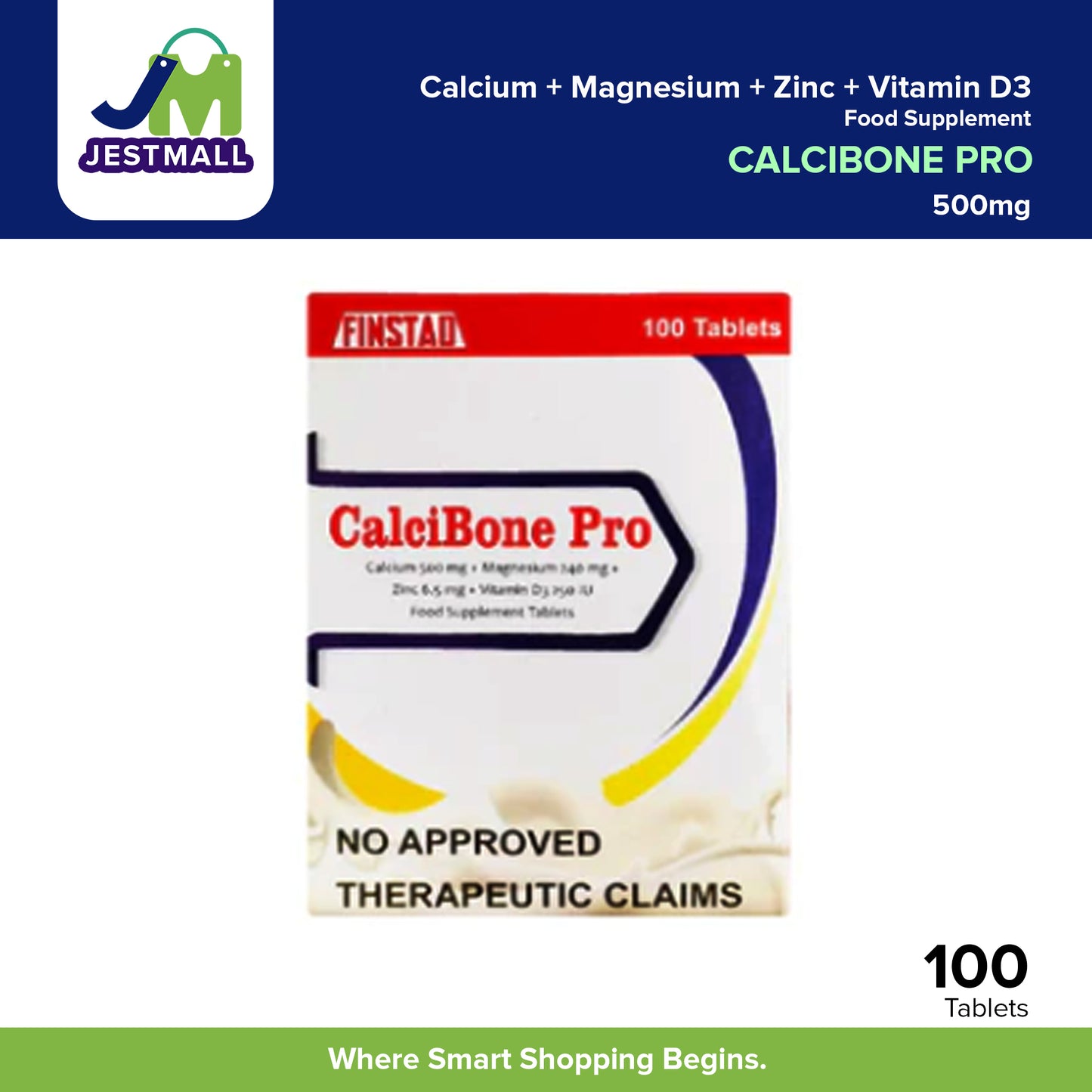 CALCIBONE PRO Calcium, Magnesium, Zinc & Vitamin D3 500mg Wellness Tablets – 100s