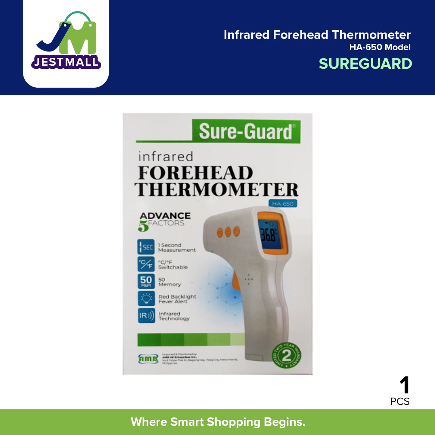 SAFEGUARD Infrared Forehead Thermometer HA-650 1's