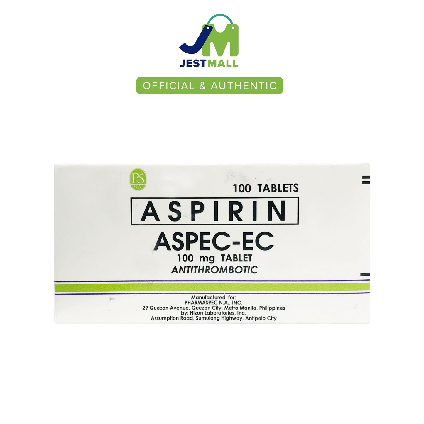 ASPEC-EC Aspirin 100mg 100 Tablets Enteric-Coated Antithrombotic for Heart Health