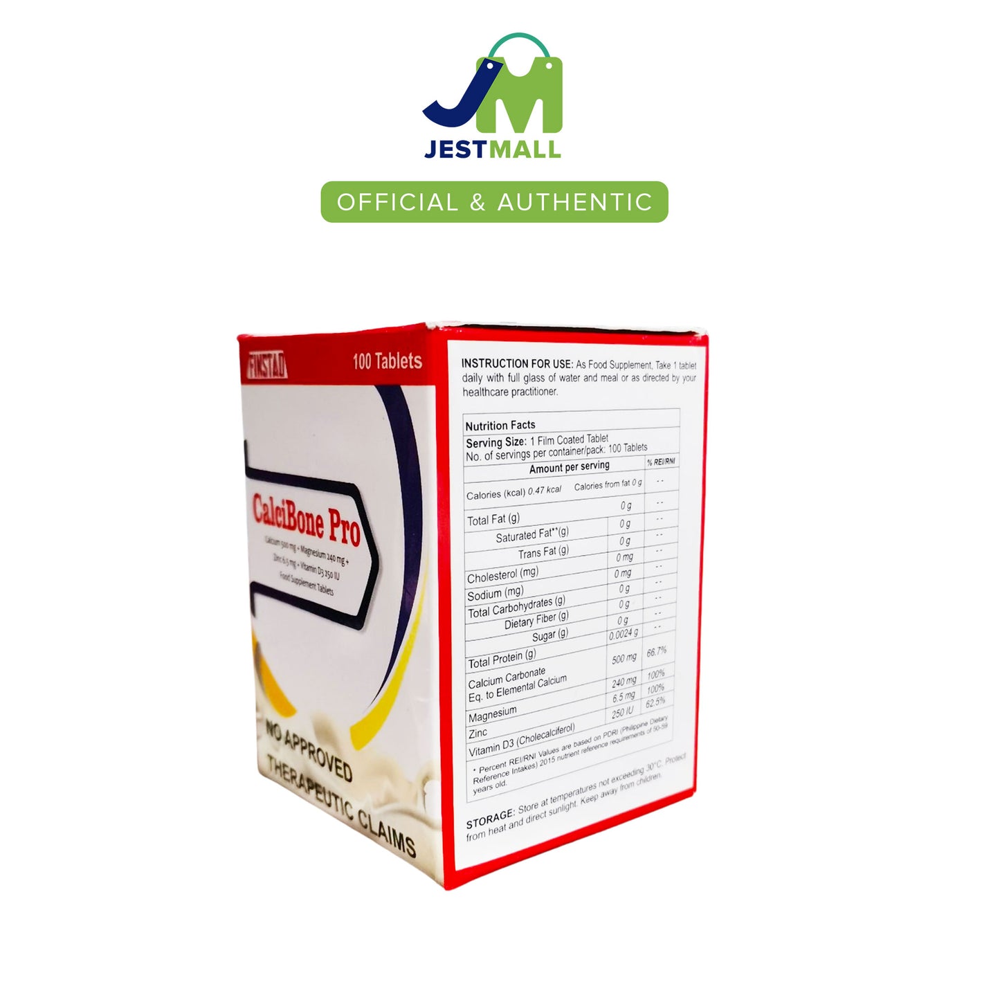 CALCIBONE PRO Calcium 500mg + Magnesium 240 mg + Zinc 6.5 mg + Vitamin D3 250 IU Food Supplement Tablet 100's