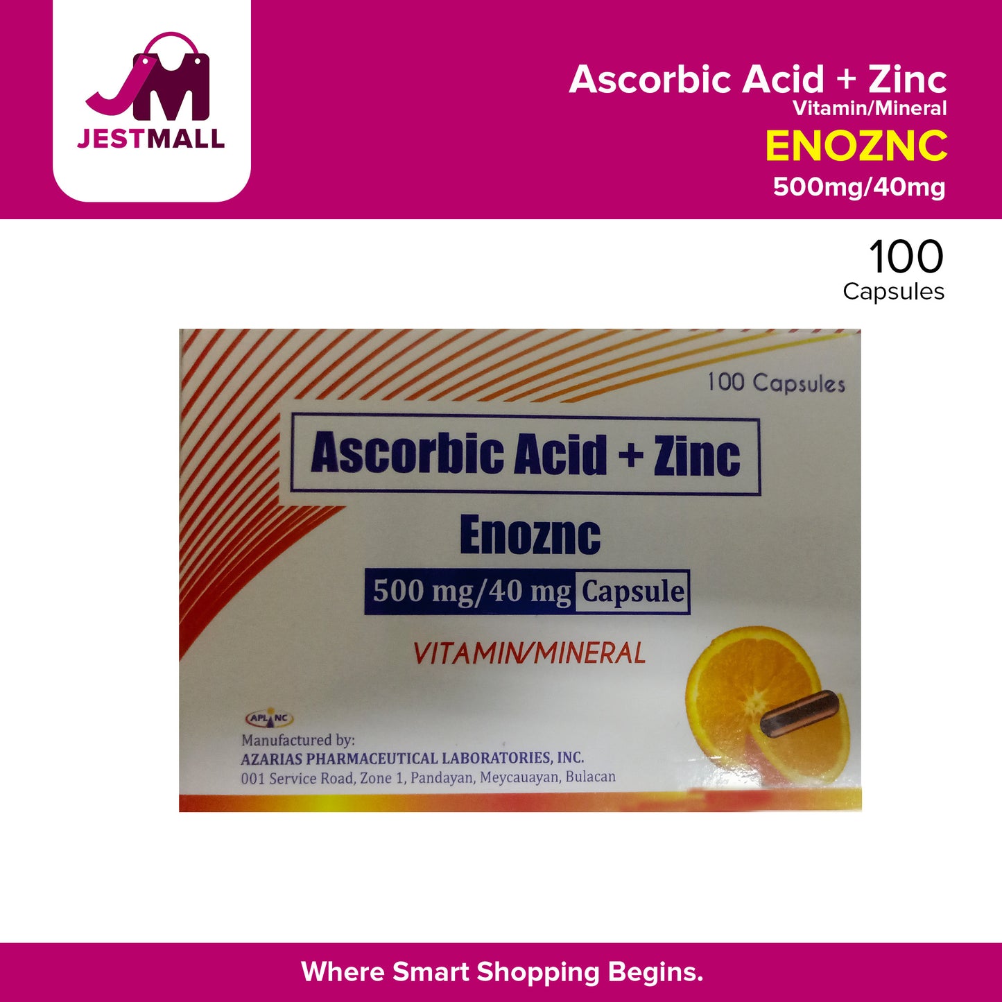 (ENOZNC) Ascorbic Acid + Zinc 500mg/40mg Capsule 100's