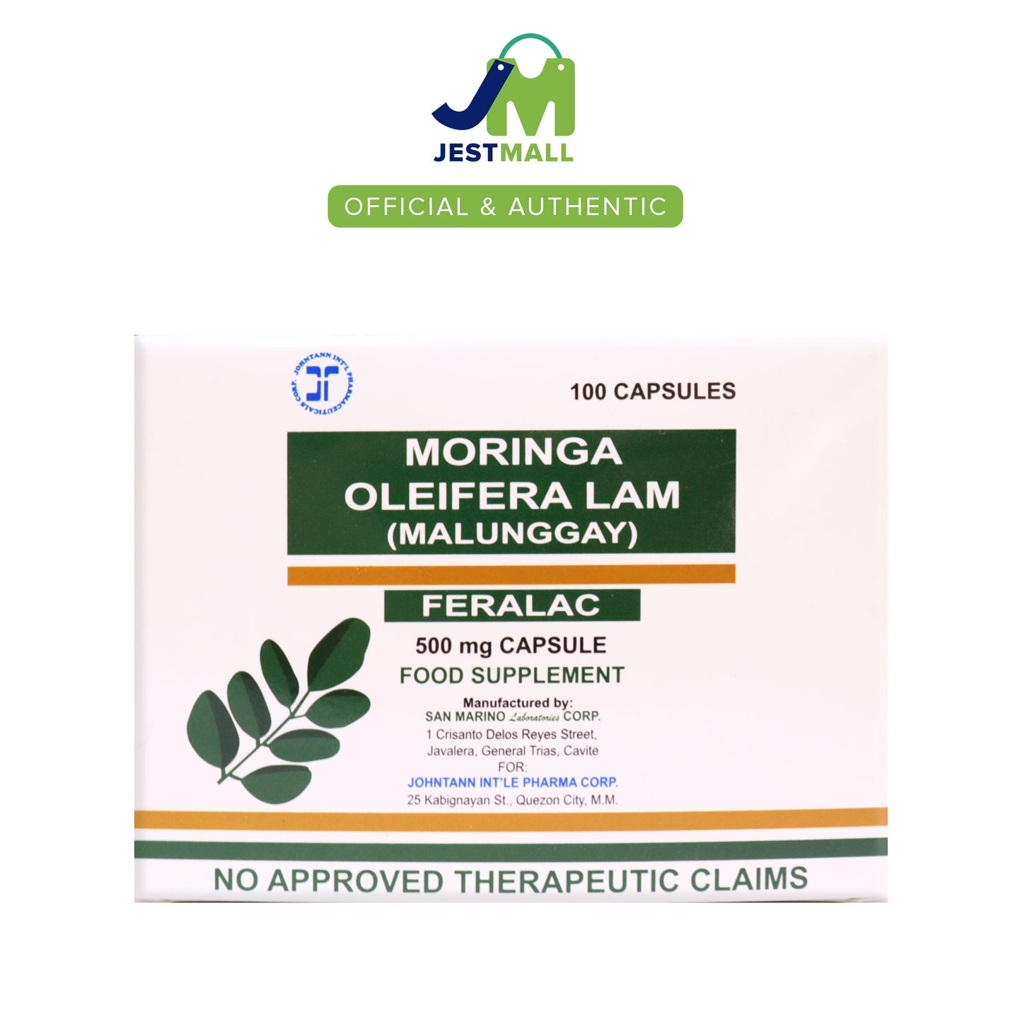 FERALAC Moringa Oleifera Malunggay 500mg capsules 100s bottle, herbal food supplement for daily wellness