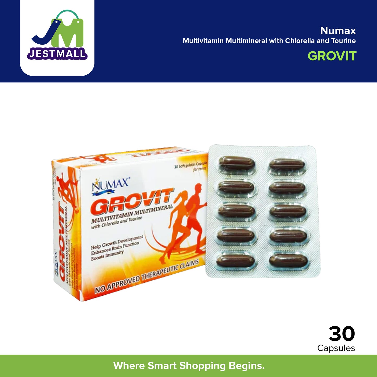 NUMAX Grovit Multivitamin Multimineral with Chlorella and Taurine Soft Gelatin