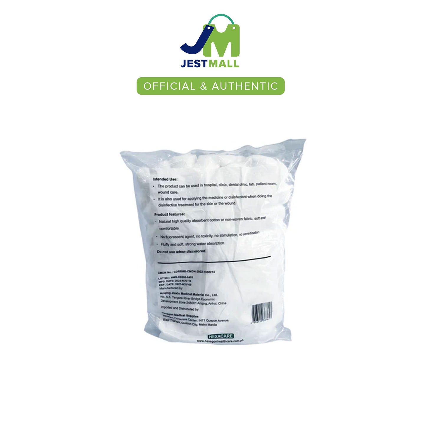 HEXACARE 100% Cotton Balls 0.3g per piece pack of 300s soft absorbent dressings