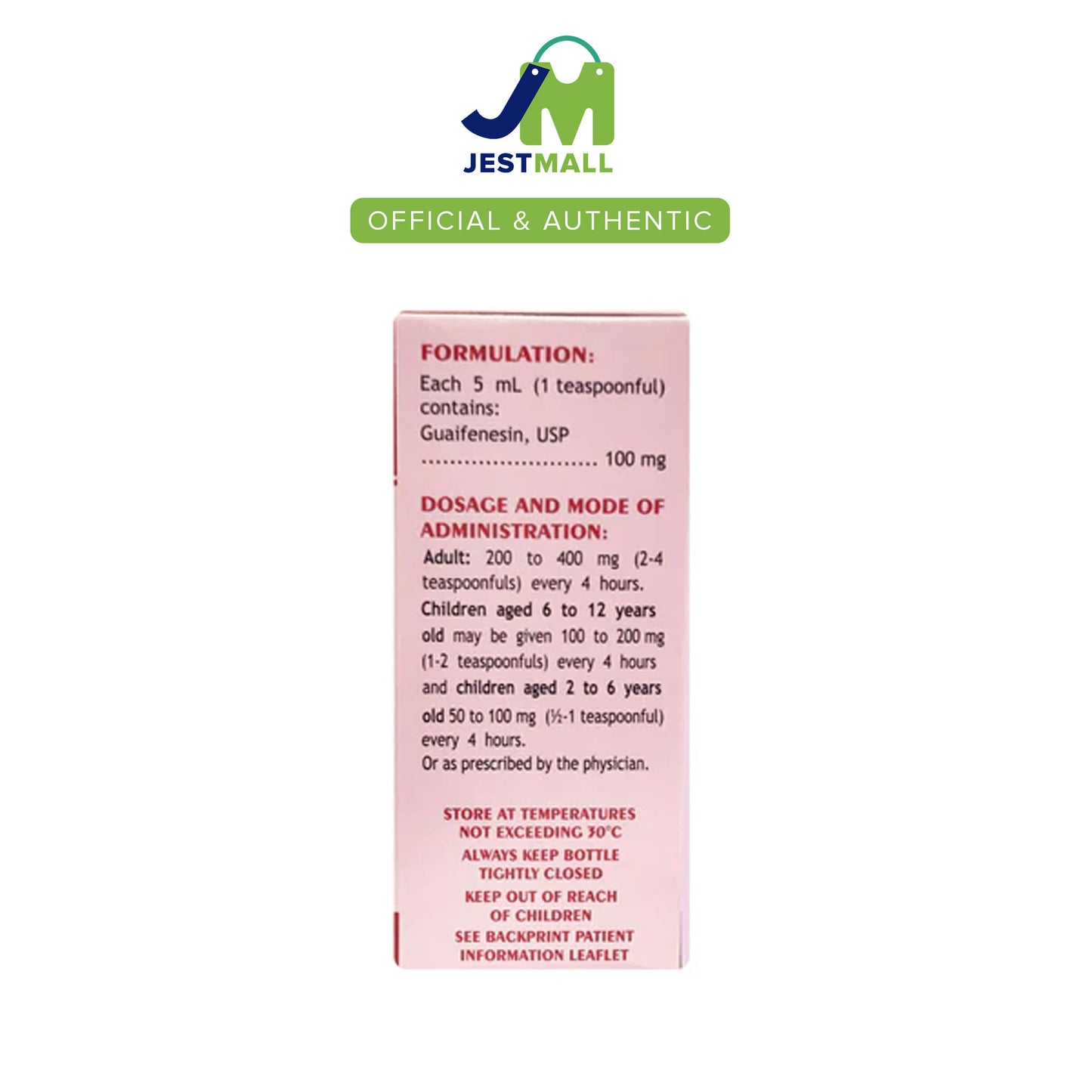 LUMARTUSS Guaifenesin Expectorant Cherry Flavor Syrup 60mL bottle