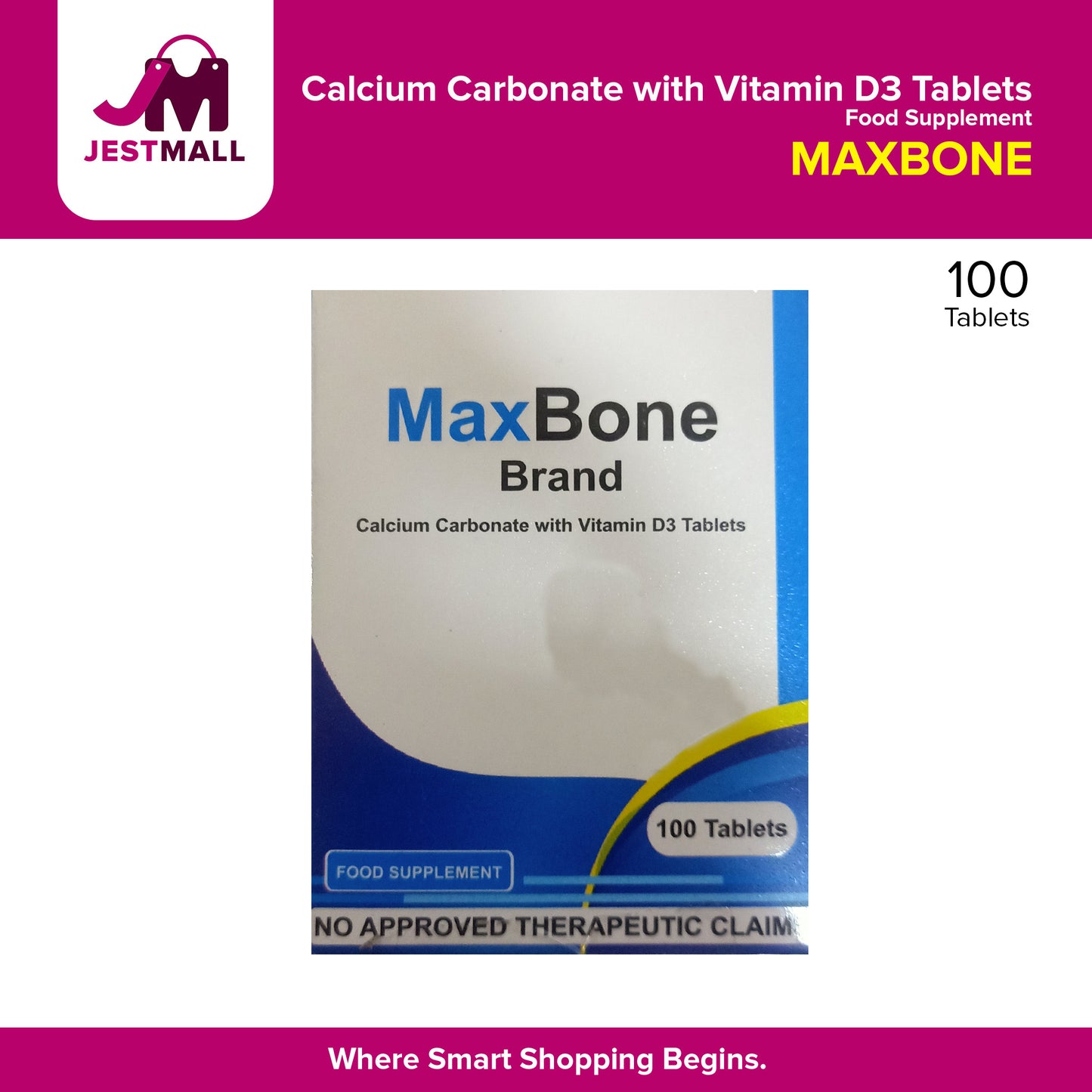 (MAXBONE) Calcium Carbonate with Vitamin D3 Food Supplement Fil Coated Tablets 100's