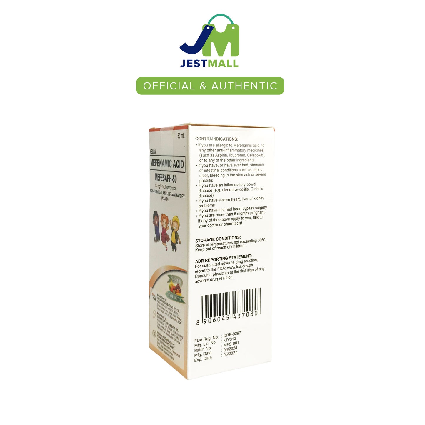 MEFESAPH 50 Mefenamic Acid 50mg/5mL Suspension 60mL bottle
