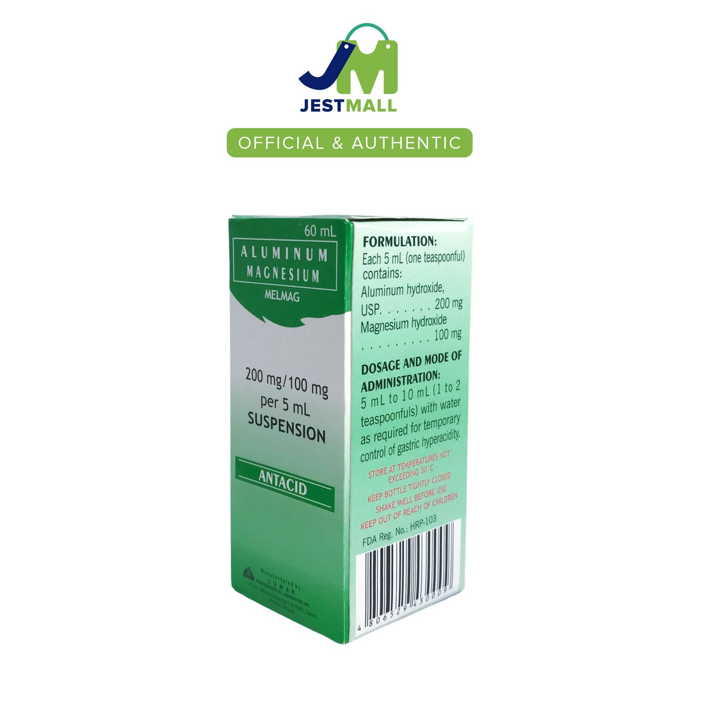 MELMAG Aluminum Magnesium Antacid Suspension Peppermint 60mL bottle