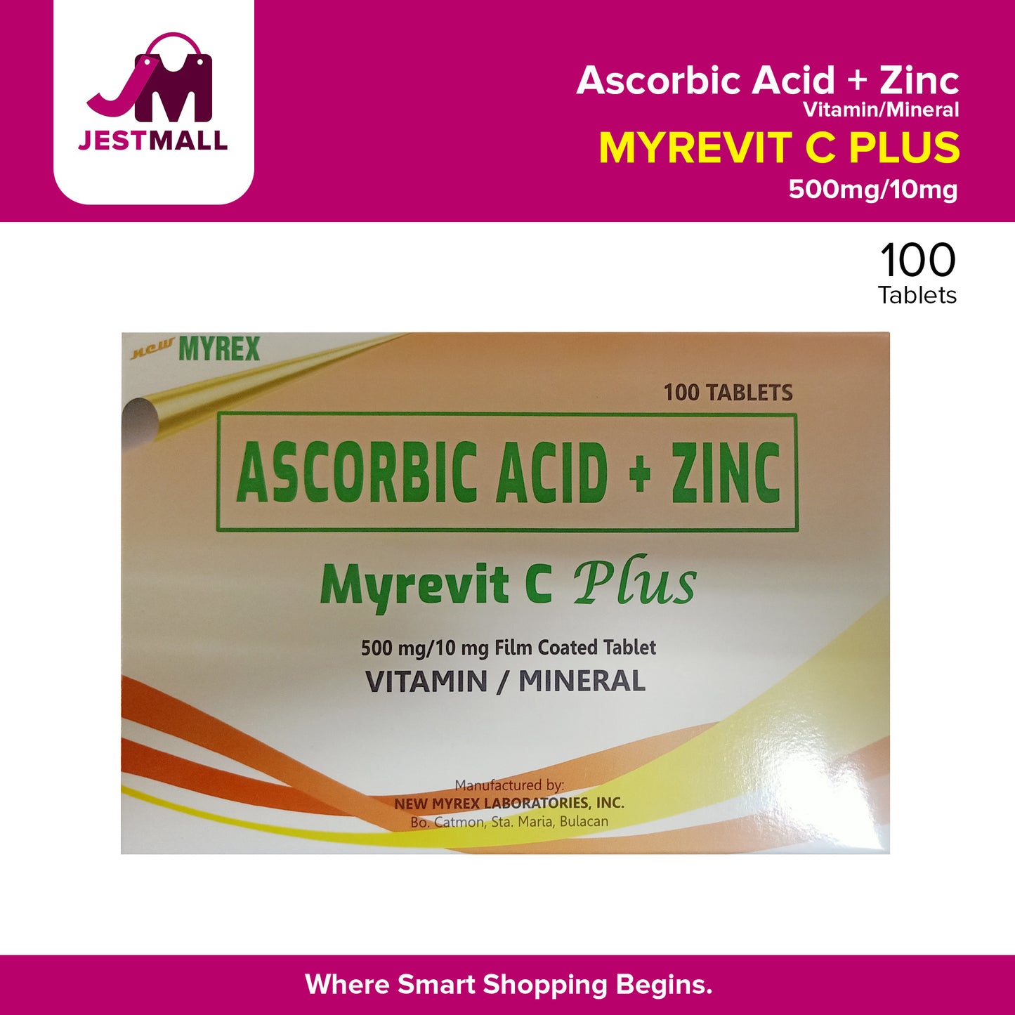 MYREVIT C PLUS Ascorbic Acid + Zinc 500mg /10mg Film Coated Tablet 100's