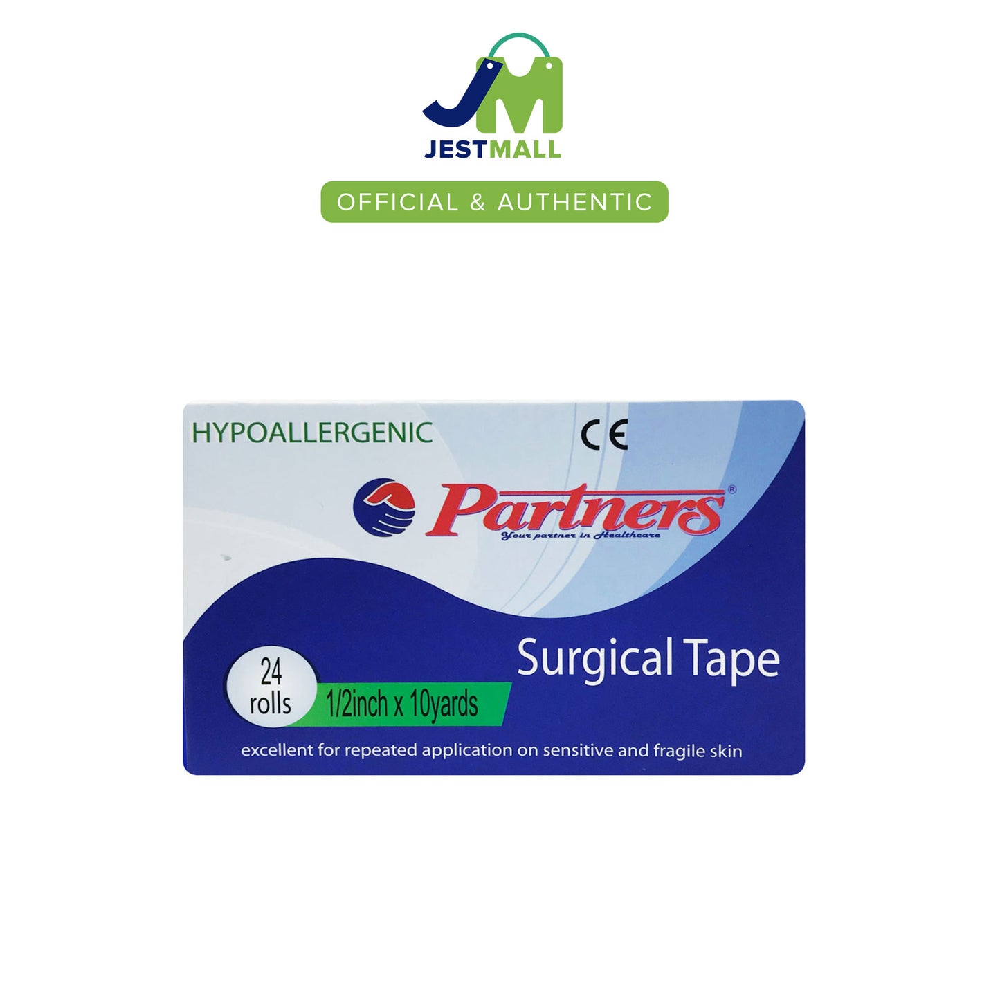 PARTNERS Surgical Tape Hypoallergenic 1/2 Inch x 10 Yards Roll 24s