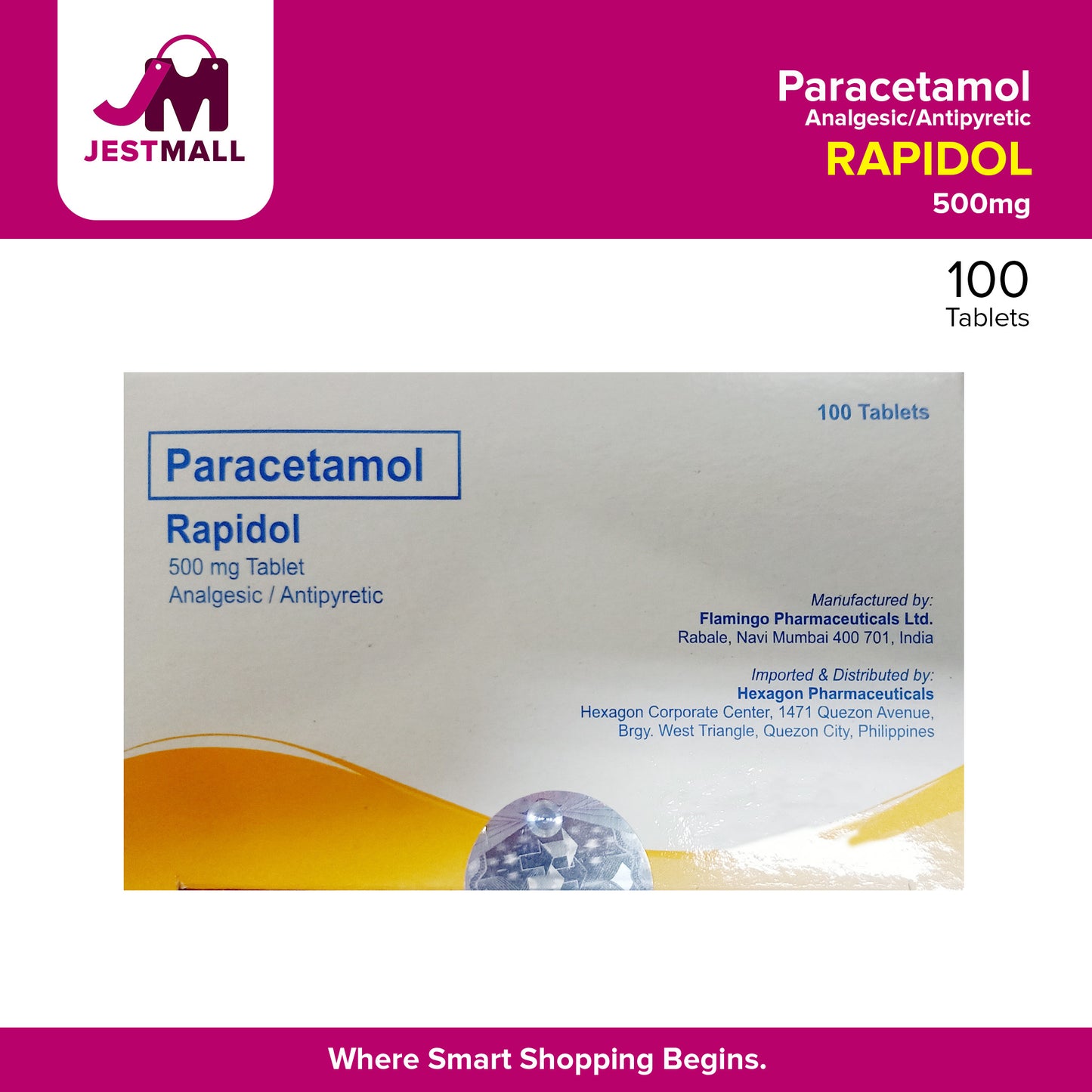 RAPIDOL Paracetamol 500 mg Tablet Analgesic / Antipyretic 100's