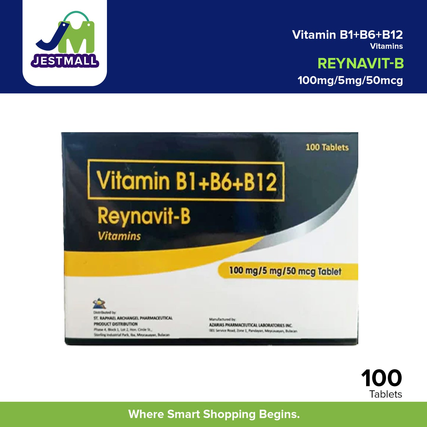 REYNAVIT-B Vitamin B1 B6 B12 100mg/5mg/50mcg Tablet 100's