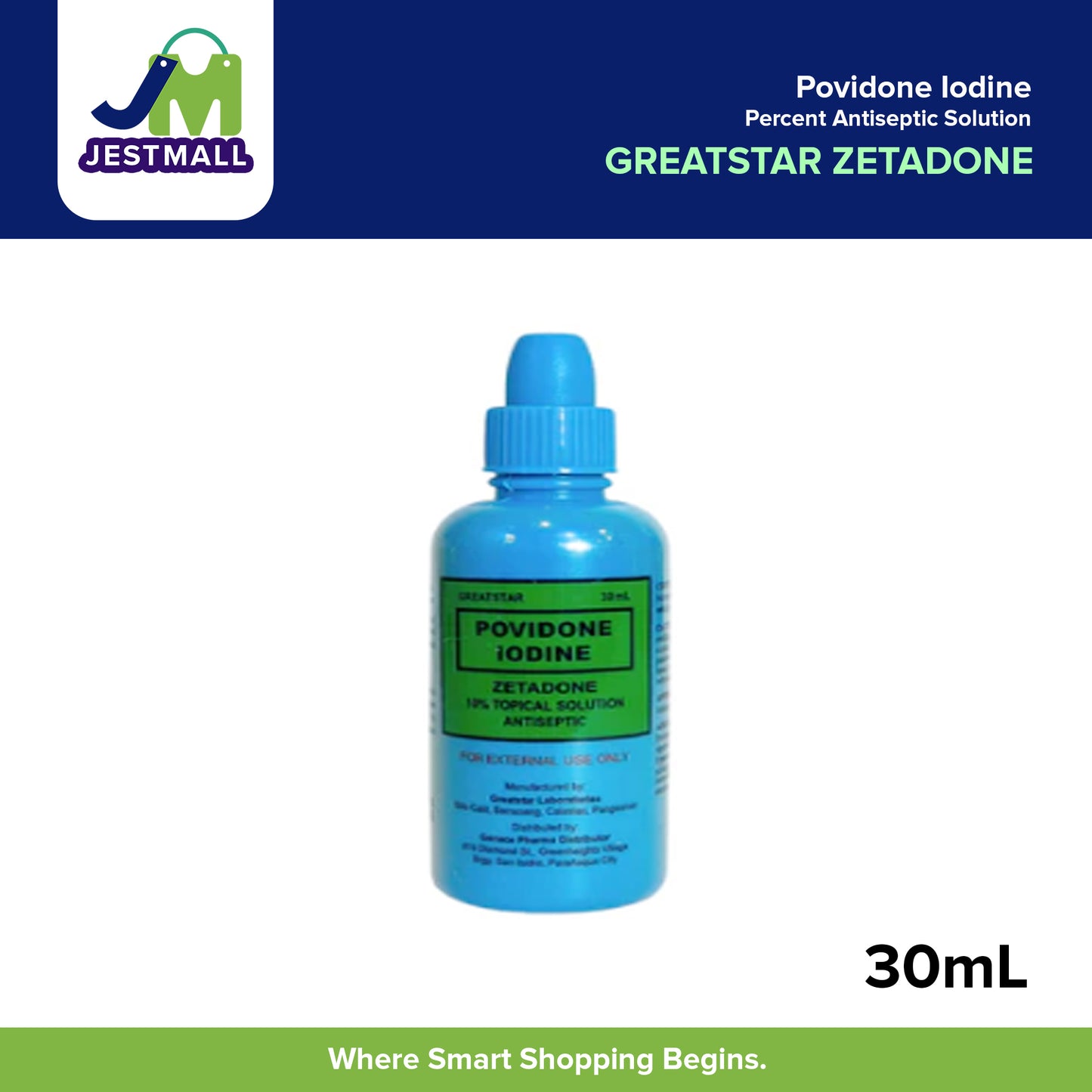 GREATSTAR ZETADONE Povidone Iodine 10 Percent Antiseptic Solution 30mL
