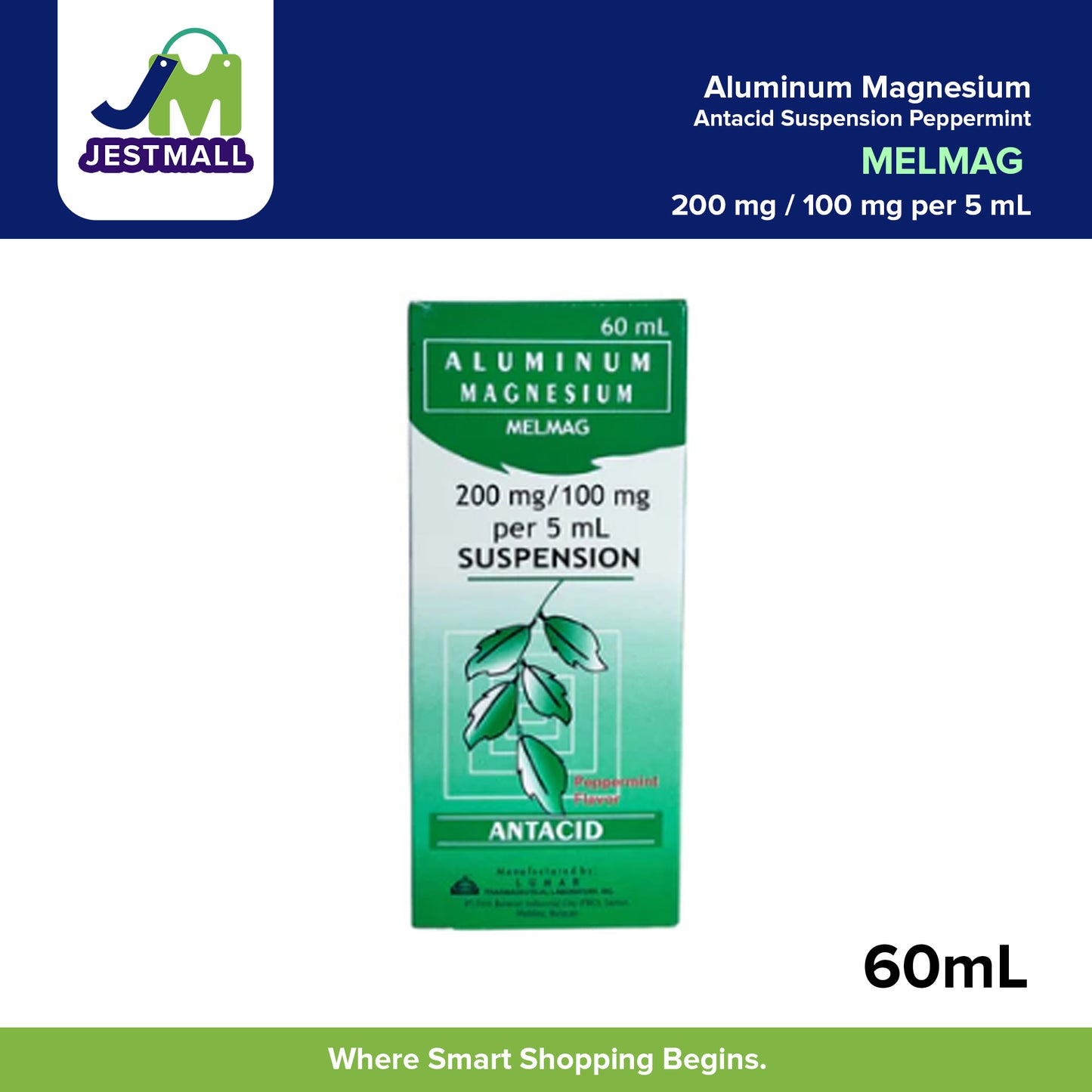 MELMAG Aluminum Magnesium Antacid Suspension Peppermint 60mL