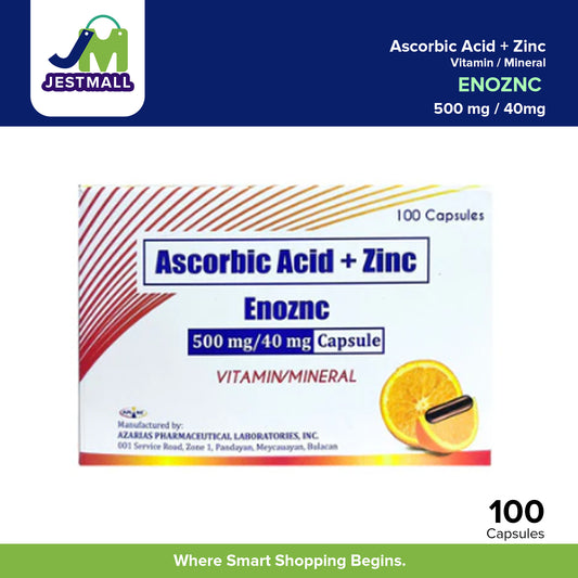 ENOZNC Ascorbic Acid + Zinc Vitamin Mineral 500 mg / 40mg 100 Capsules