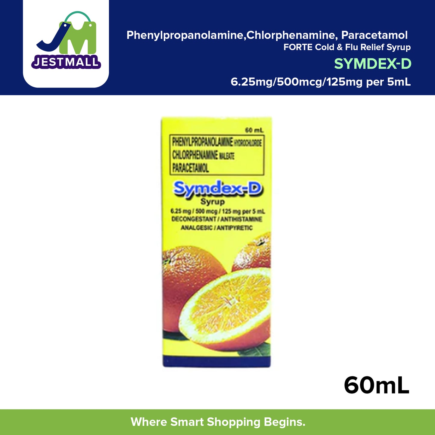 SYMDEX-D FORTE Cold & Flu Relief Syrup 60mL with Paracetamol, Phenylpropanolamine, Chlorphenamine