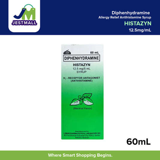 HISTAZYN Allergy Relief Antihistamine Syrup Diphenhydramine 12.5mg/mL 60mL Oral Solution