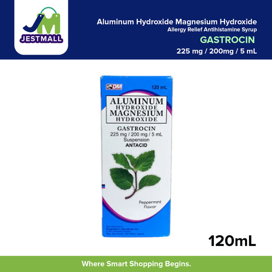 GASTROCIN Aluminum Hydroxide Magnesium Hydroxide Suspension Antacid 225 mg / 200mg / 5 mL Peppermint Flavor 120mL