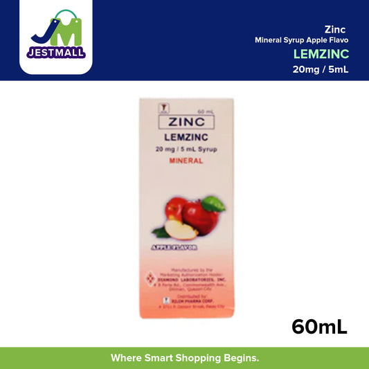 LEMZINC Zinc Mineral Syrup 20mg-5ml Apple Flavor 60ml Liquid Immune Support
