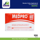 MEDPRO Wooden Cotton Applicator 6 Inch Small Head Sterile 2pcs Pack