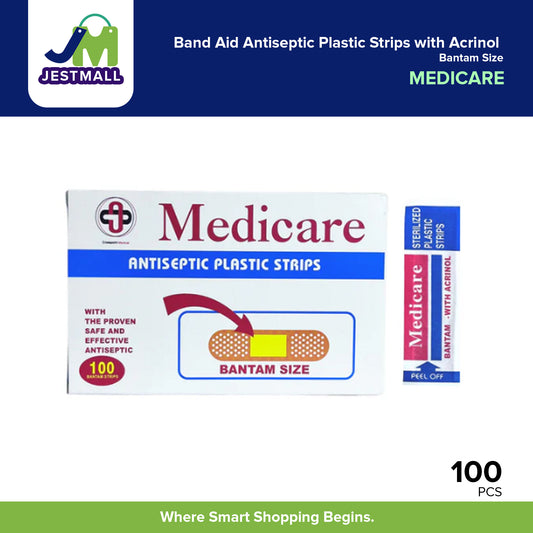 MEDICARE Band Aid Antiseptic Plastic Strips with Acrinol 100s – Bantam Size
