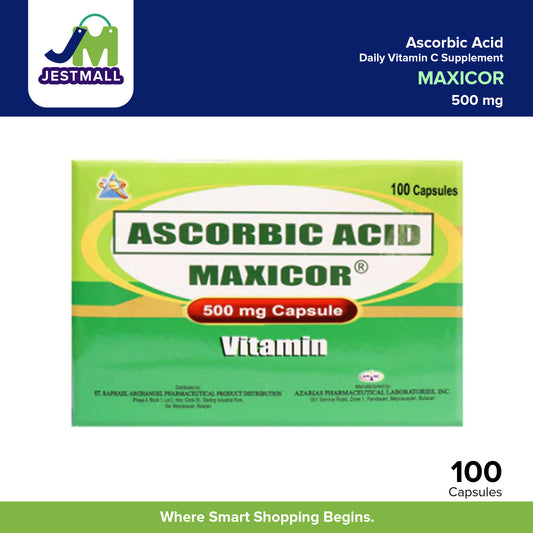 MAXICOR Ascorbic Acid 500mg 100s Capsules – Daily Vitamin C Supplement