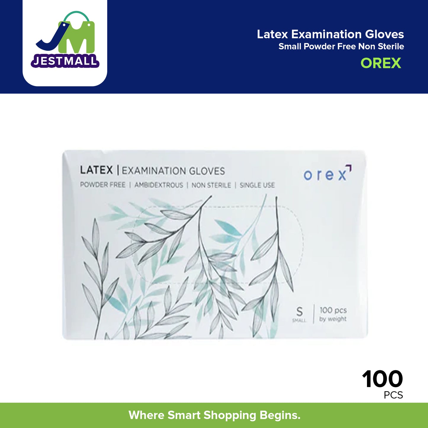 OREX Latex Examination Gloves Small Powder Free Non Sterile 100s