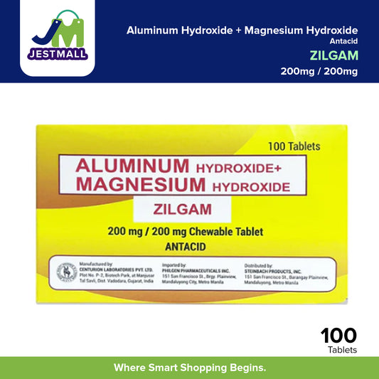 ZILGAM Aluminum Hydroxide + Magnesium Hydroxide Antacid 200mg / 200mg Chewable Tablets 100s – Digestive Comfort