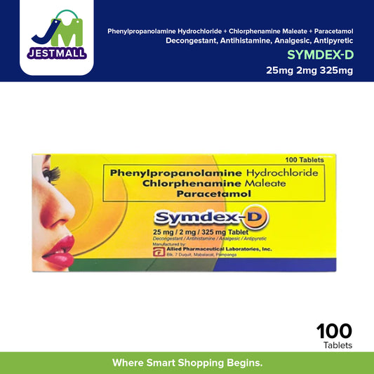 SYMDEX-D Phenylpropanolamine Chlorphenamine Paracetamol 25mg 2mg 325mg Tablets – 100s