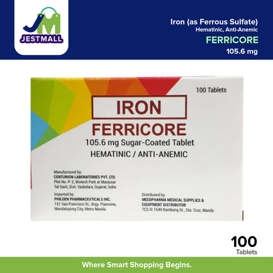 FERRICORE Iron Ferrous Sulfate 105.6mg Sugar Coated Tablets – 100s