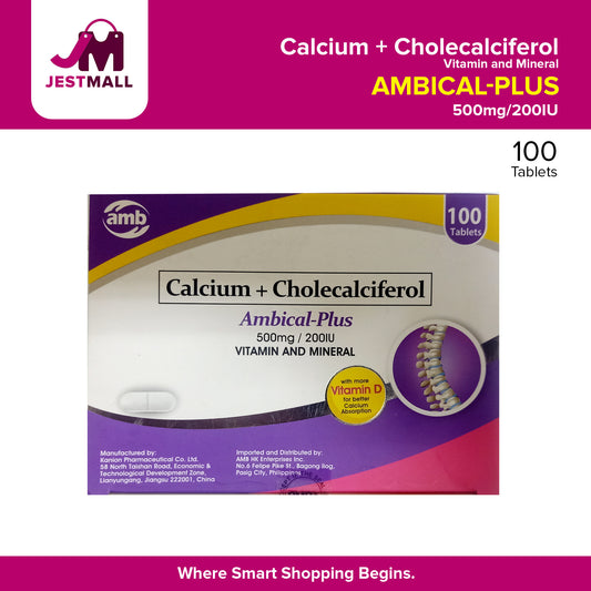 AMBICAL PLUS Calcium + Cholecalciferol 500mg/200IU Vitamin And Mineral Tablet 100's