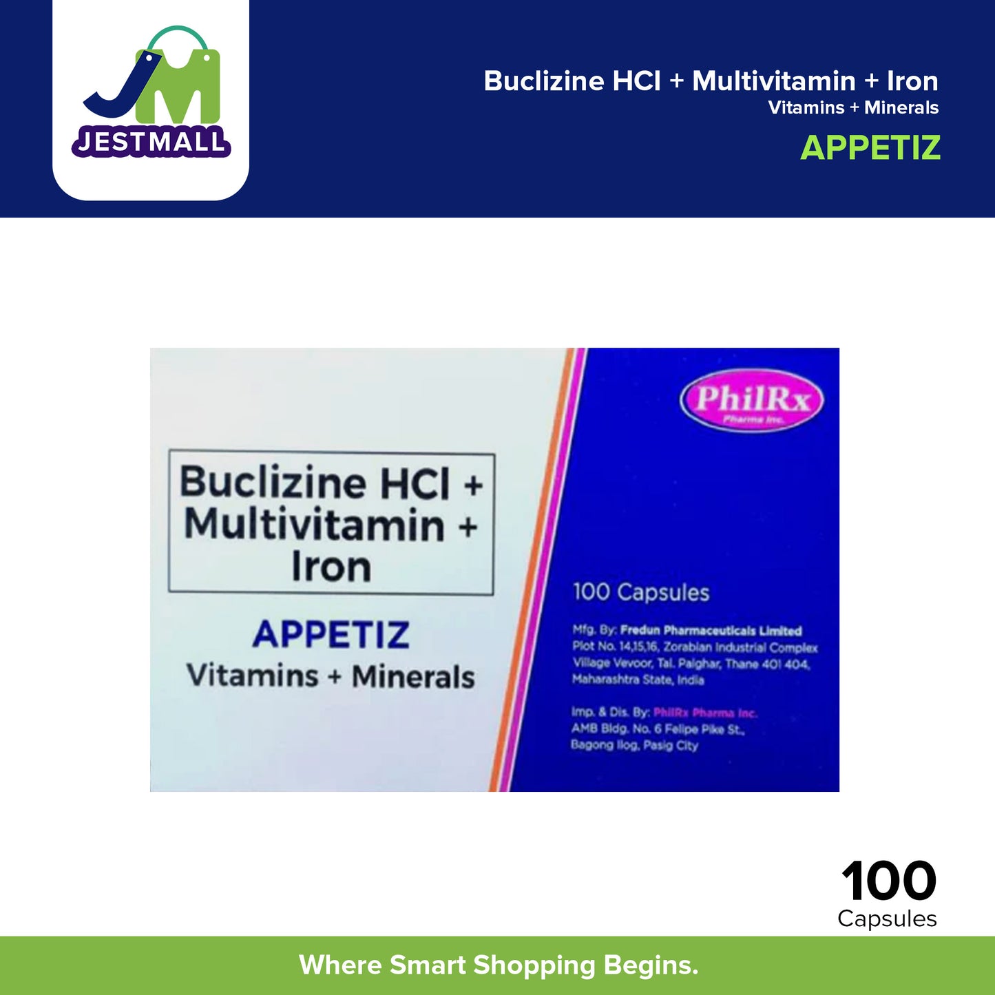 APPETIZ Buclizine HCI + Multivitamin + Iron Vitamins + Minerals Capsules 100's