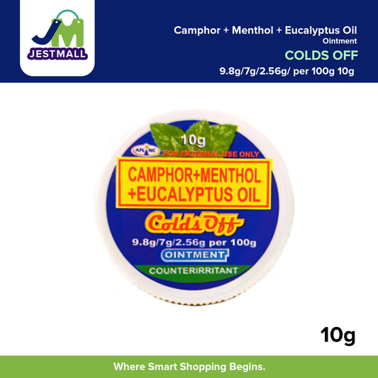 COLDS OFF Camphor + Menthol + Eucalyptus Oil 9.8g/7g/2.56g/ per 100g 10g Pieces 1's