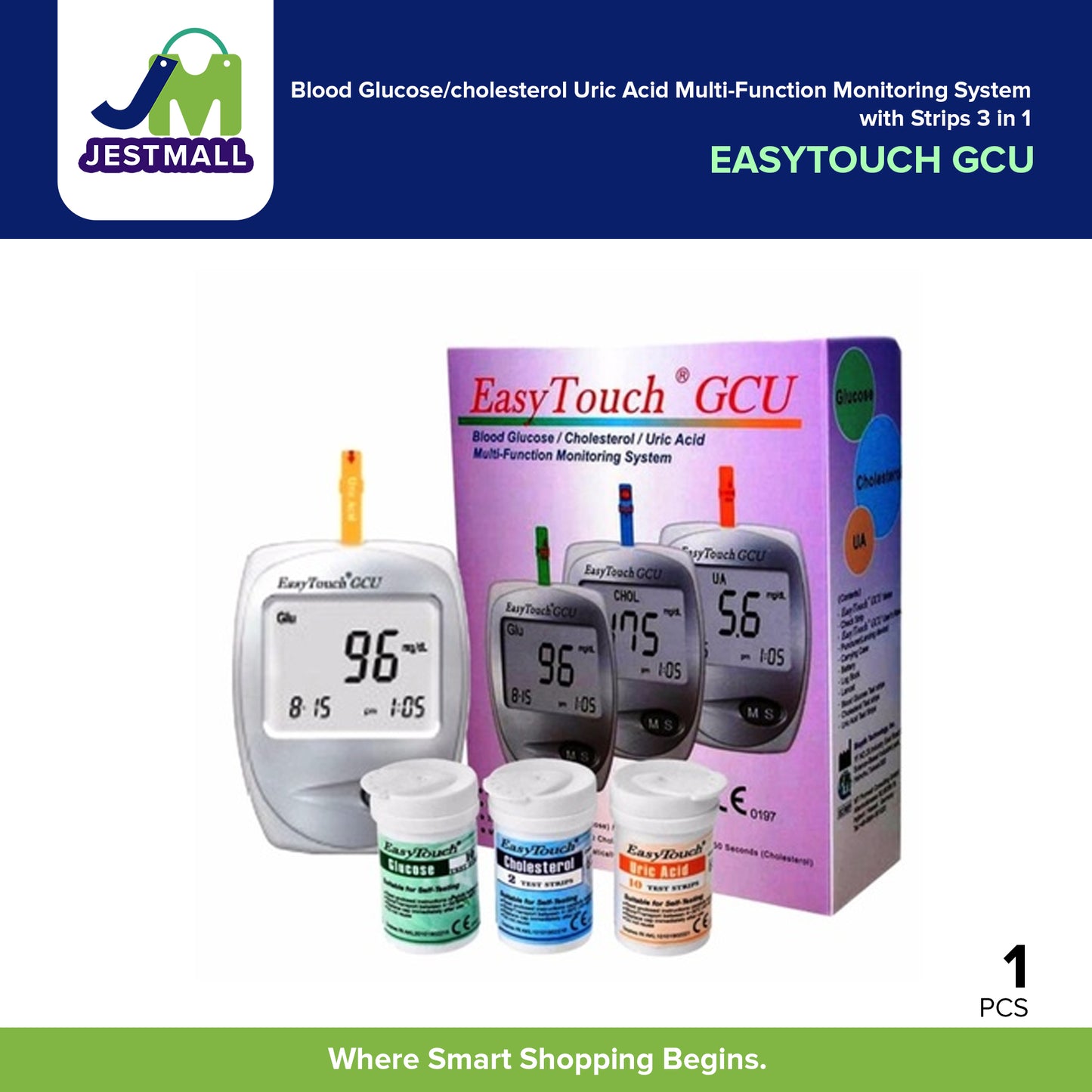EASYTOUCH G Blood Glucose/cholesterol Uric Acid Multi-Function Monitoring System w/Strips 3 in 1