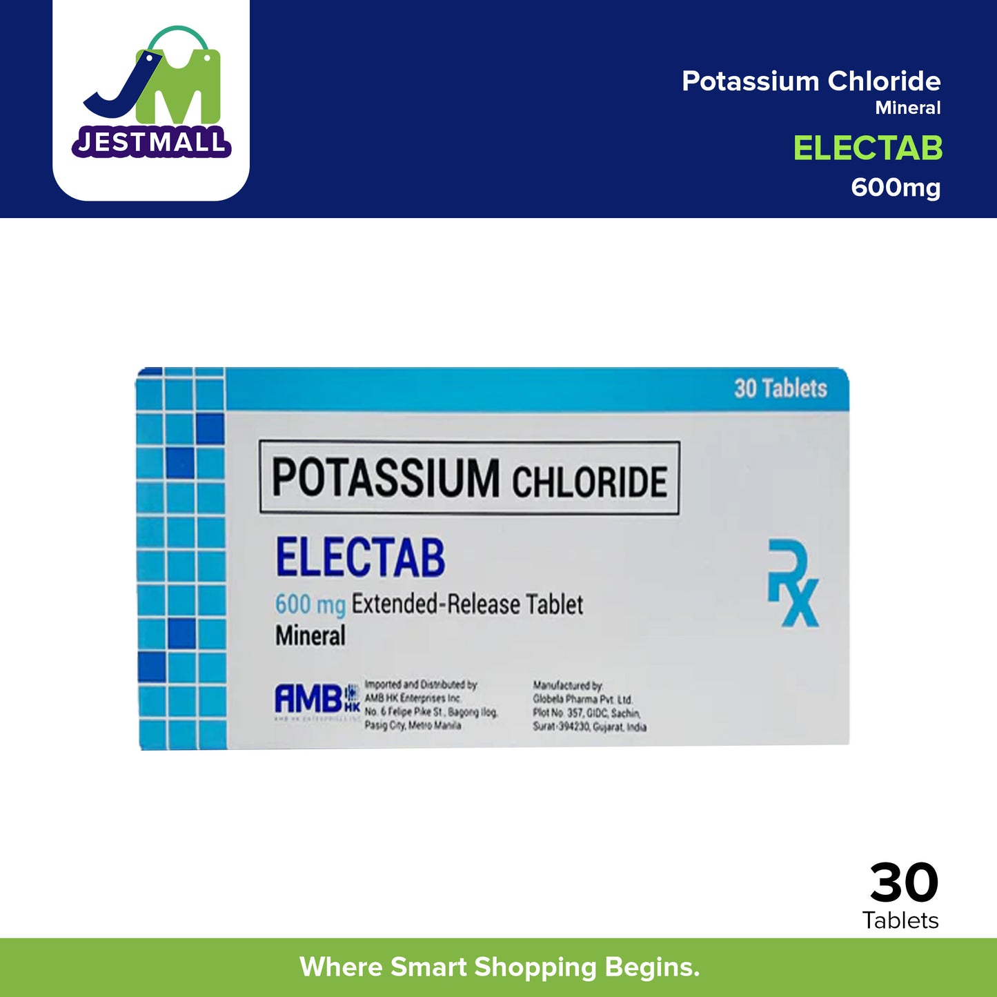 ELECTAB Potassium Chloride Mineral Extended Release Tablet 600 mg 30's