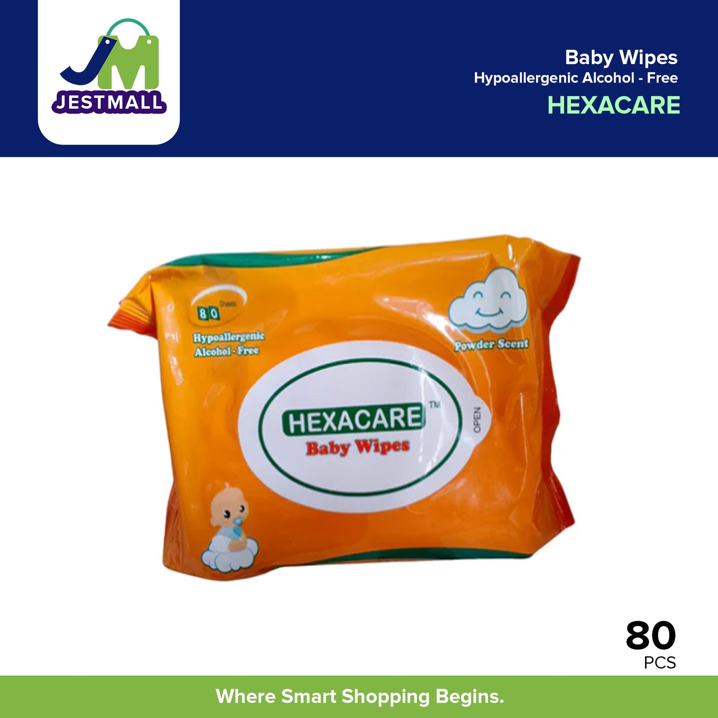 HEXACARE Baby Wipes Straight Shop 13cm x 16cm Sheets 80's