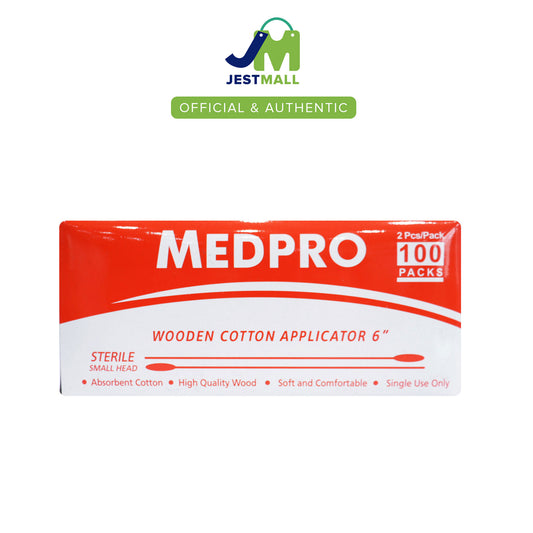 MEDPRO Wooden Cotton Applicator 6 Inch Small Head Sterile 2pcs Pack