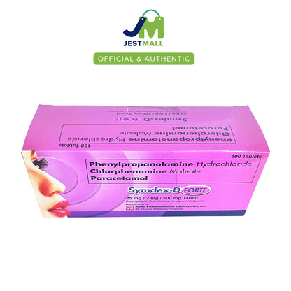 SYMDEX-D FORTE Phenylpropanolamine Hydrochloride Chlorphenamine Maleate Paracetamol 25mg / 2mg / 500mg Decongestant Antihistamine Analgesic Antipyretic Tablet 100's