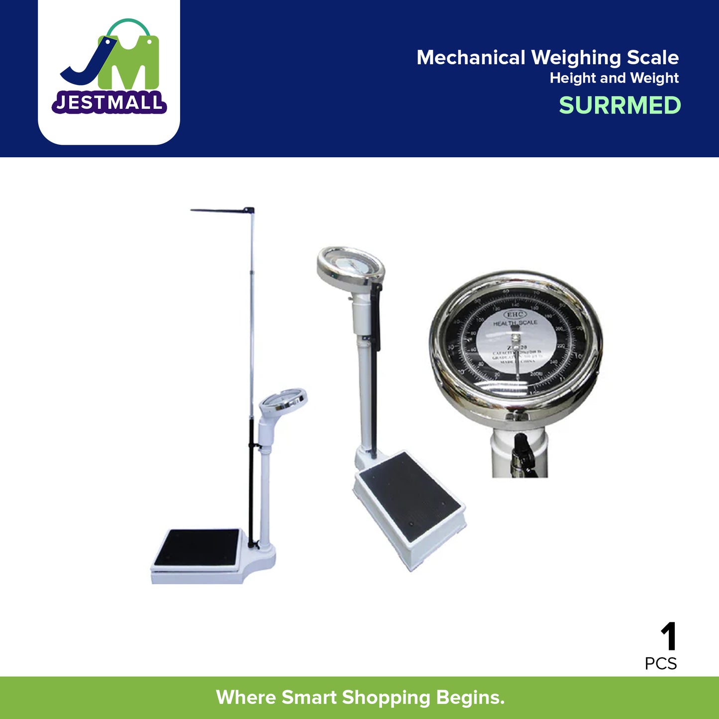 SURMED Height and Weight Mechanical Weighing Scale 88x30x26.5cm