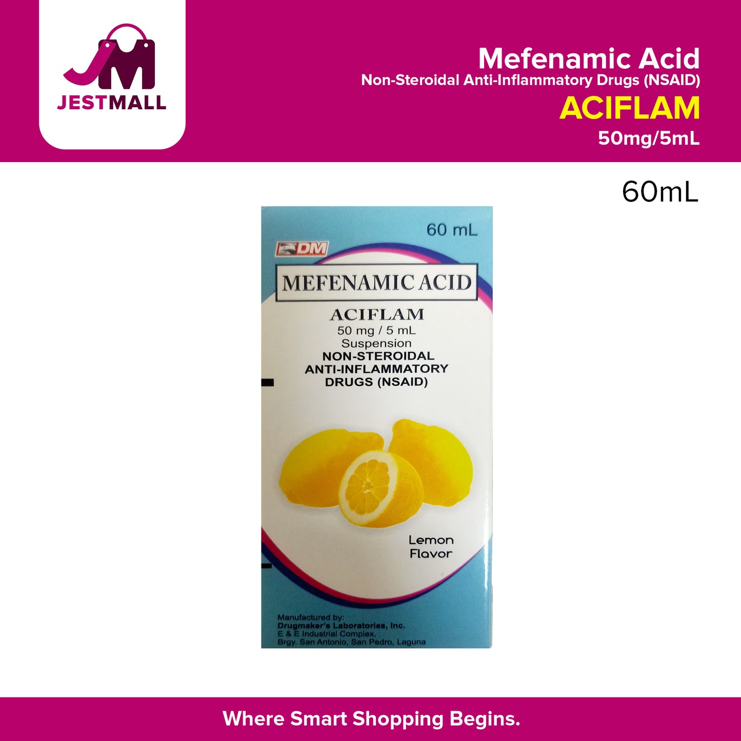 ACIFLAM Mefenamic Acid 50mg/5ml Suspension 60ml