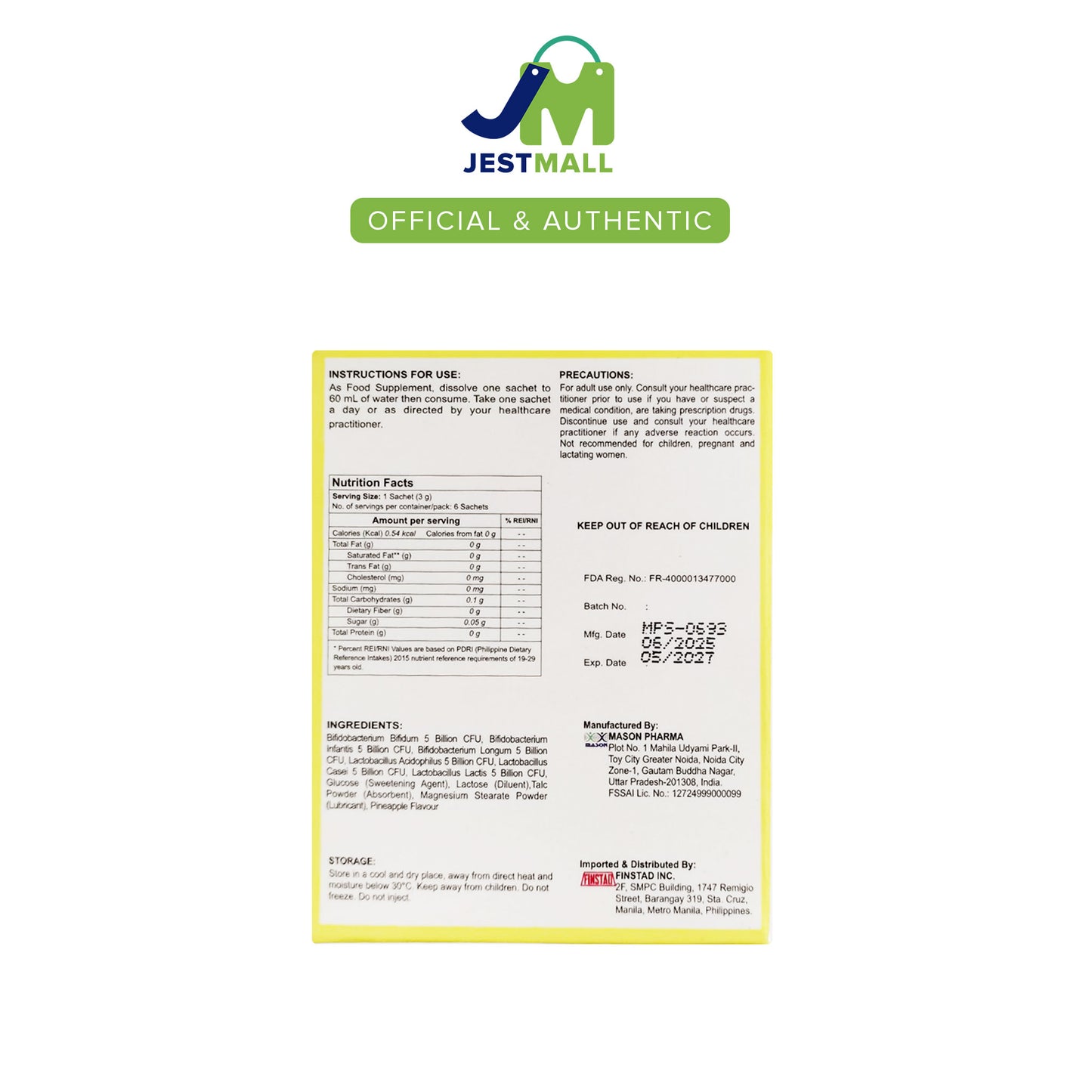 ACTI FLORA Probiotic Supplement 30 Billion CFU pineapple flavor sachets 6s box for digestive balance and daily wellness