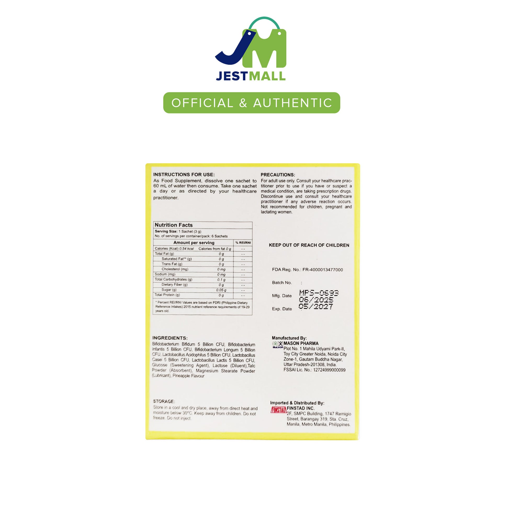 ACTI FLORA Probiotic Supplement 30 Billion CFU pineapple flavor sachets 6s box for digestive balance and daily wellness
