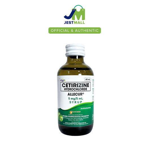 ALLECUR Cetirizine Antihistamine Syrup 5mg/5mL 60mL bottle