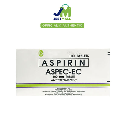ASPEC-EC Aspirin 100mg 100 Tablets Enteric-Coated Antithrombotic for Heart Health