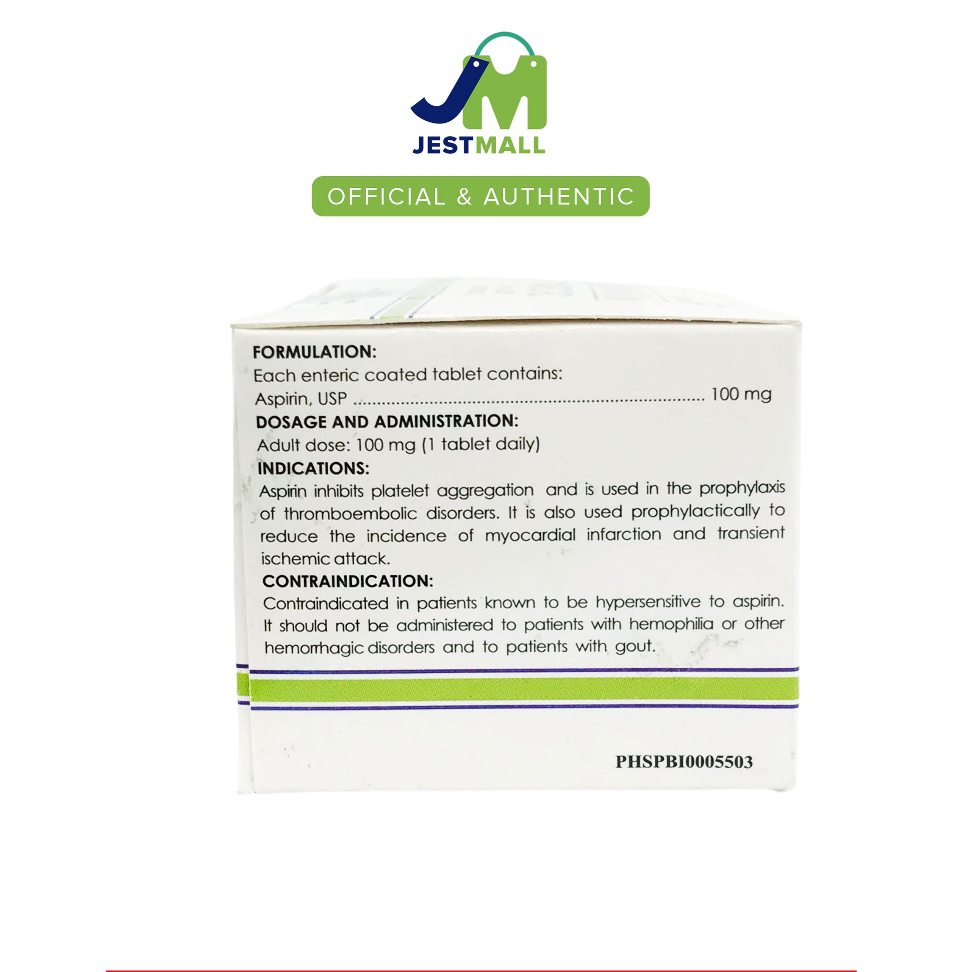 ASPEC-EC Aspirin 100mg 100 Tablets Enteric-Coated Antithrombotic for Heart Health