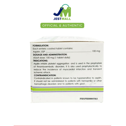 ASPEC-EC Aspirin 100mg 100 Tablets Enteric-Coated Antithrombotic for Heart Health